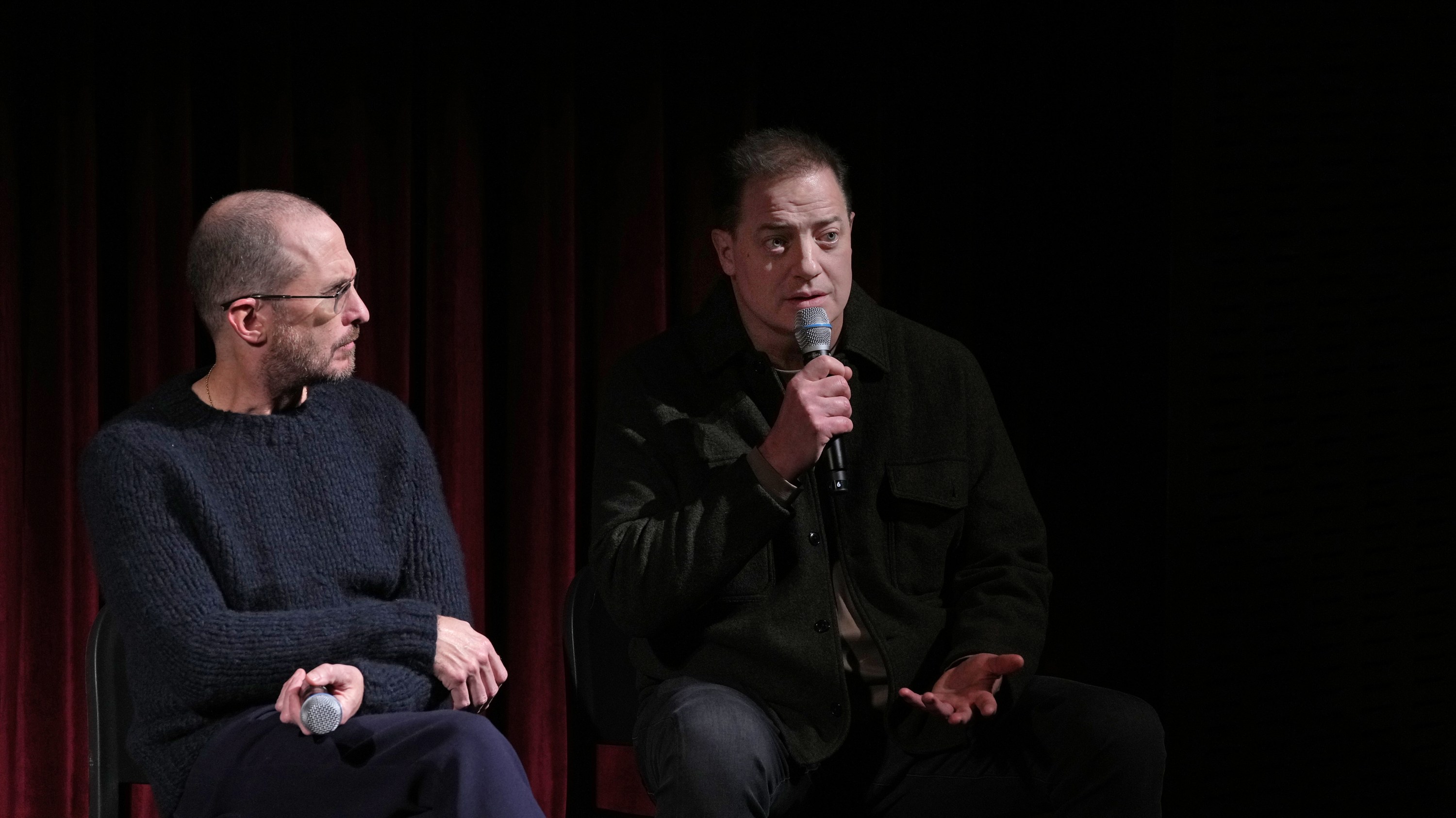 NEW YORK, NEW YORK - DECEMBER 01: Director Darren Aronofsky and actor Brendan Fraser attend The Academy of Motion Picture Arts and Sciences New York screening of "The Whale" the  at MOMA - Celeste Bartos Theater on December 01, 2022 in New York City. (Photo by Bennett Raglin/Getty Images for The Academy of Motion Picture Arts & Sciences)