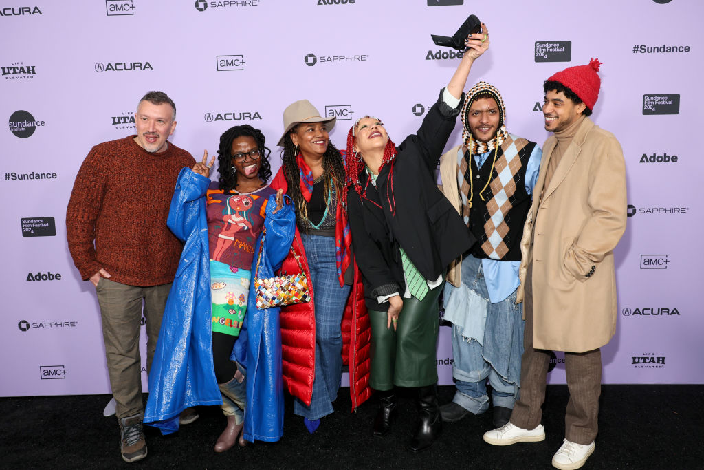 PARK CITY, UTAH - JANUARY 20: (L-R) Jon Fine, Olivia McKayla Ross, Guetty Felin, Jazmin Renée Jones, Yeelen Cohen and Joakim Cohen attend the "Seeking Mavis Beacon" Premiere during the 2024 Sundance Film Festival at Library Center Theatre on January 20, 2024 in Park City, Utah. (Photo by Dia Dipasupil/Getty Images)