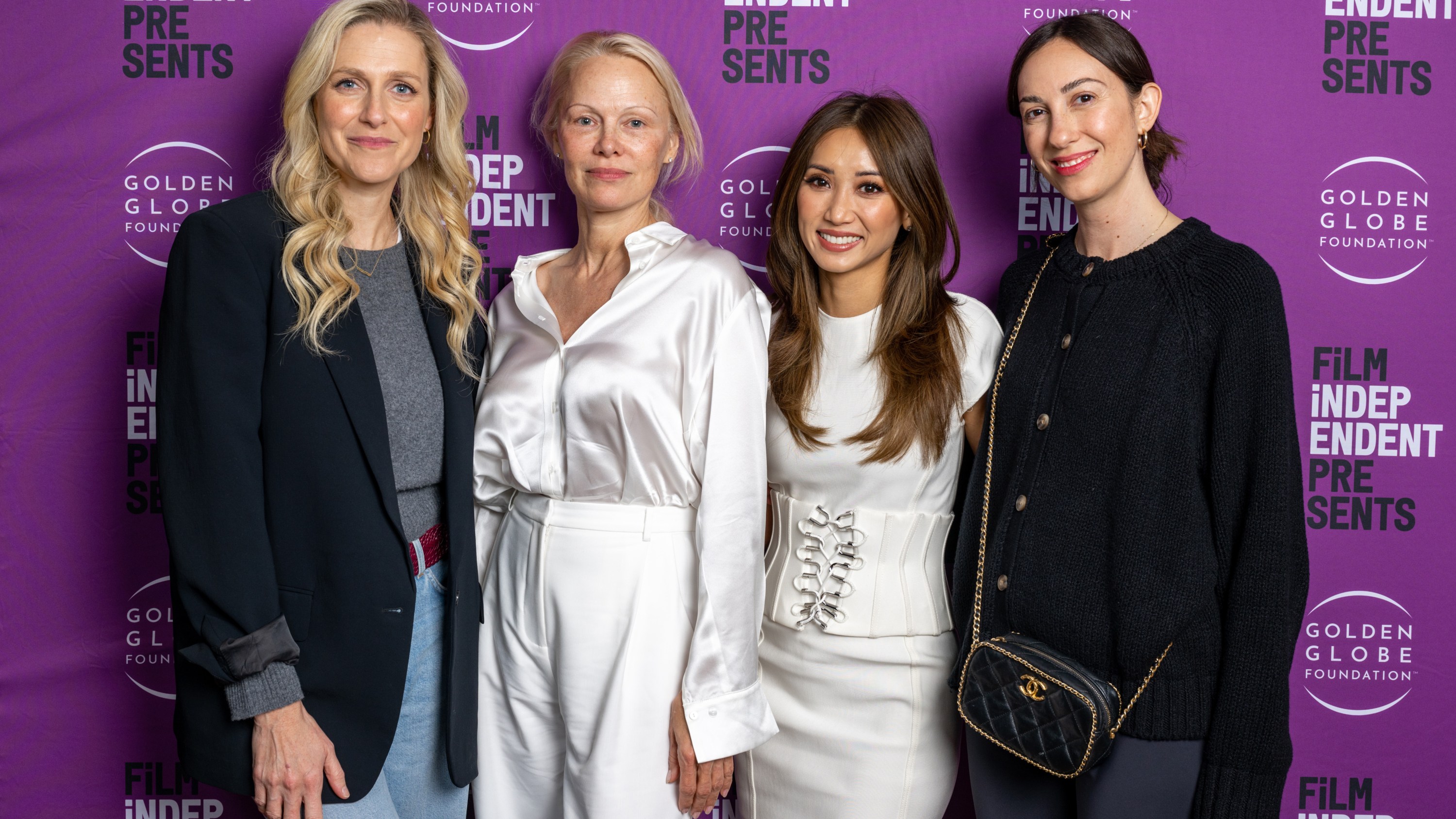 LOS ANGELES, CALIFORNIA - NOVEMBER 07: (L-R) Writer Kate Gersten, actresses Pamela Anderson and Brenda Song, and director Gia Coppola attend the Film Independent Special Screening of "The Last Showgirl" at The Landmark Westwood on November 07, 2024 in Los Angeles, California. (Photo by Amanda Edwards/Getty Images for Film Independent)