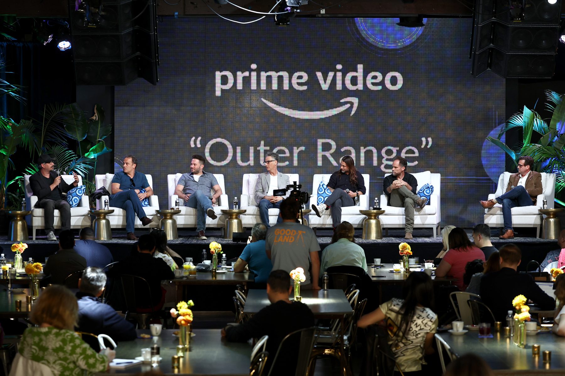 Jason Piccioni, Tommaso Ortino, Trevor Baker, Lawrence Trilling, Saunder Jurriaans, Danny Bensi and Jim Hemphill speak onstage at the IndieWire Consider This FYC Brunch held on May 12th, 2022 in Los Angeles, California.