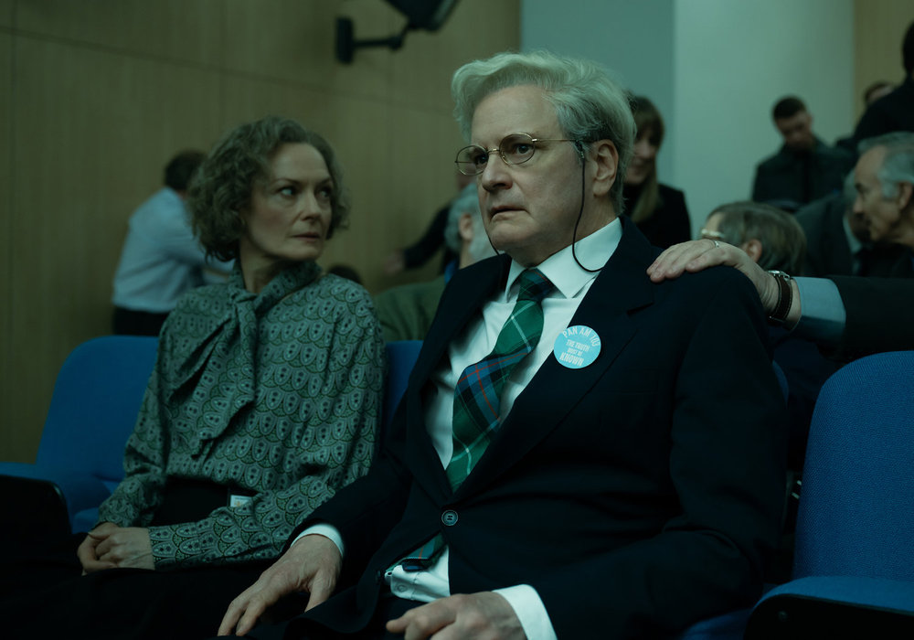 LOCKERBIE: A SEARCH FOR TRUTH -- Episode 104 -- Pictured: (l-r) Catherine McCormack as Jane Swire, Colin Firth as Jim Swire -- (Photo by: Graeme Hunter/SKY/Carnival)