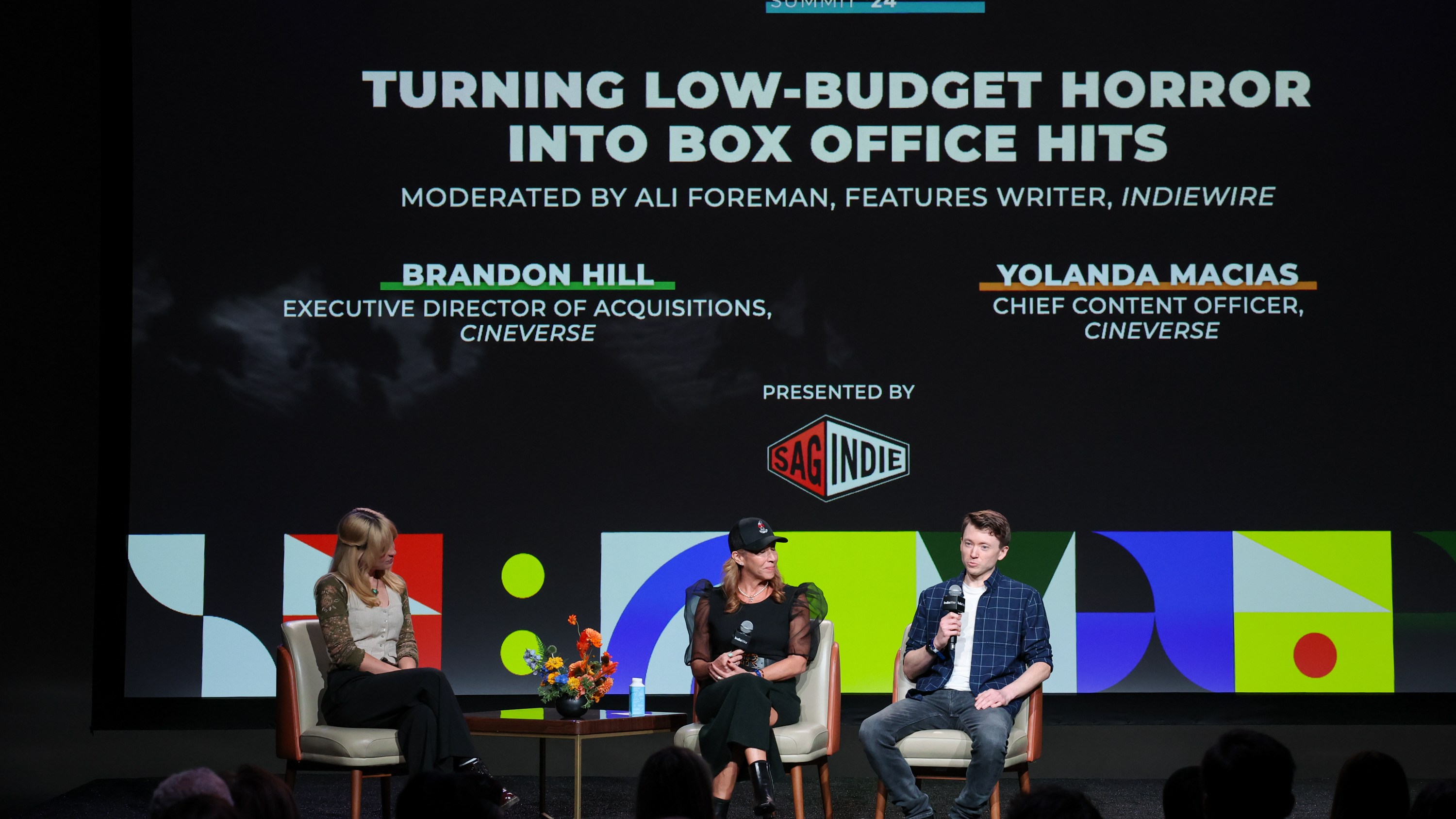 Ali Foreman, Yolanda Macias, Brandon Hill speak onstage at the Indiewire Presents the Future of Filmmaking Summit 2024