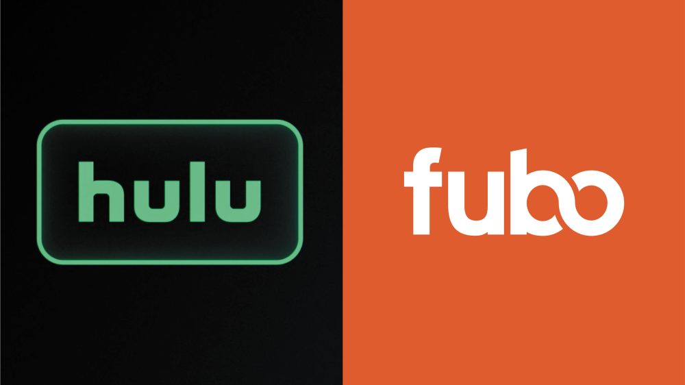 A split of Hulu and Fubo logos